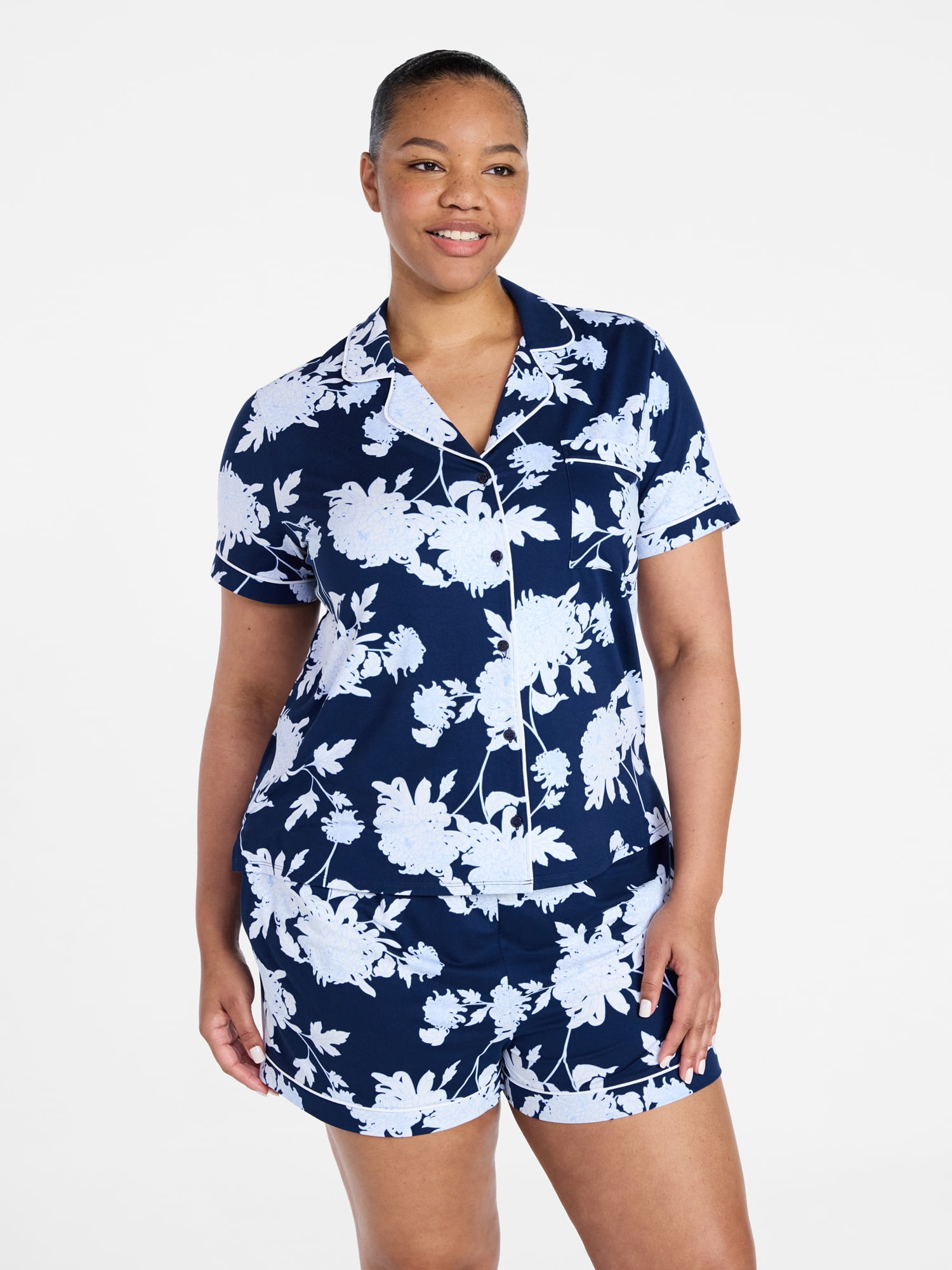 Joyspun Women's Dreamy Soft Collection Notch Collar Top and Shorts Pajama Set, 2-Piece, Sizes XS-3X
