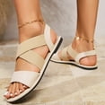 thumbnail image 5 of Xfvqtps Womens Flat Sandals Open Toe Slip on Double Cross Elastic Straps Solid Color Simple Non Slip Breathable Lightweight Casual Fashion Summer Leather Sandals Beige, 5 of 8