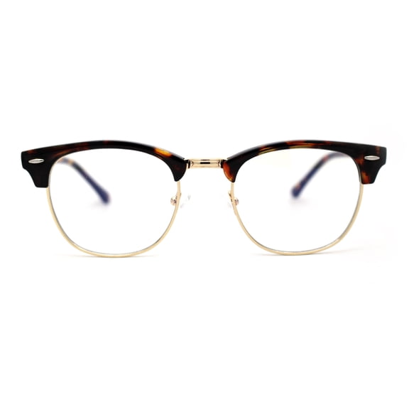 Retro Classic Hipster Half Rim Blue Light Filtering Computer Glasses Gold Brown Tortoise