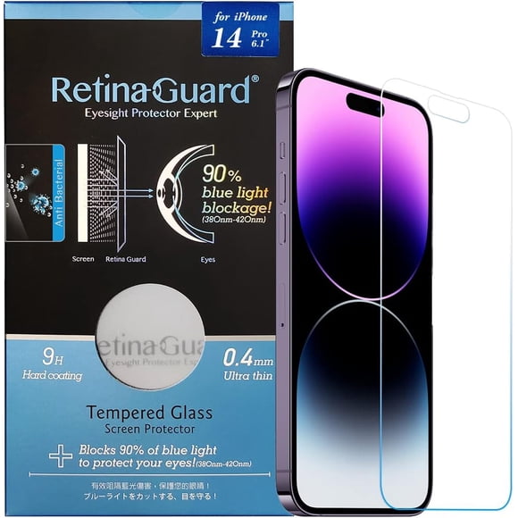 Anti Blue Light Tempered Gl Screen Protector with Sliver Ion for iPhone 14 Pro, SGS and Intertek Tested,