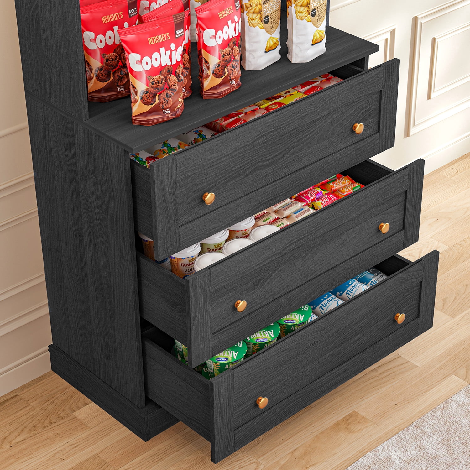 71" Tall Kitchen Pantry Cabinet Set of 3 With Adjustable Shelve,Coffee Bar Hutch with Microwave Stand for Dining Room,Living Room,Black