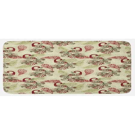 

Peacock Kitchen Mat Winter Pattern Peacocks Snowflakes Floral Paisley Ornate Plush Decorative Kitchen Mat with Non Slip Backing 47 X 19 Ruby Olive Green Cream by Ambesonne