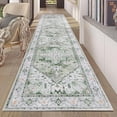 thumbnail image 3 of 2'x8' Runner Rugs, Yamaziot Vintage Washable Hallway Rug Runner with Rubber Backing, Non-Slip Distressed Carpet Floor Mat for Bedroom, Kitchen, Laundry, Entrance, Green, 3 of 9