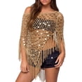 thumbnail image 3 of Sequin Crochet Poncho Cover Up for Women Fringe Asymmetrical Beach Vacation Top, 3 of 5