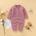 thumbnail image 3 of QUYUON Infant Baby Knit Jumpsuits Newborn Toddler Baby Girls Long Sleeve Button Front Rompers Kids Ribbed Knitted One-Piece Bodysuits Outerwear Sweaters Coat 100, 3 of 8