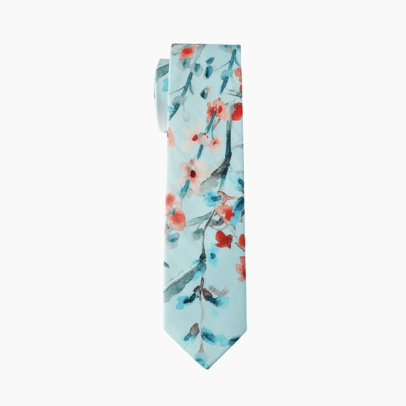 Watercolor Floral Cotton Tie – Light Blue Base with Artistic Flower Design