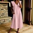 thumbnail image 5 of Lmueinov 2026 Women's V Neck Ruffle Cap Sleeve Cotton Maxi Dress, 100% Pure Cotton Loose Fit Side Pockets Casual Vacation Flowy Long Dress S-2XL, 5 of 5