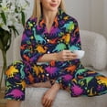thumbnail image 4 of Goofa Colorful Dinosaur Printed Women’s 2 Piece Pajama Set Super,Pajamas Women's Long Sleeve Sleepwear Soft Button Down Loungewear Pjs Lounge Set Nightwear-Small, 4 of 9