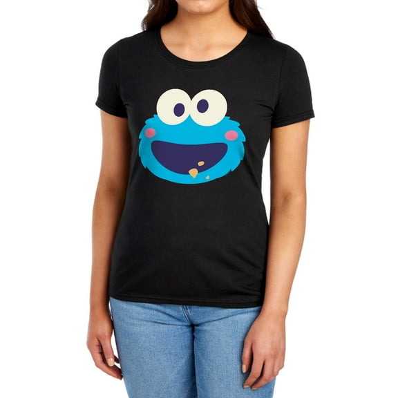 Sesame Street Cookie Monster Kawaii Face Women's T Shirt, Black, X-Large