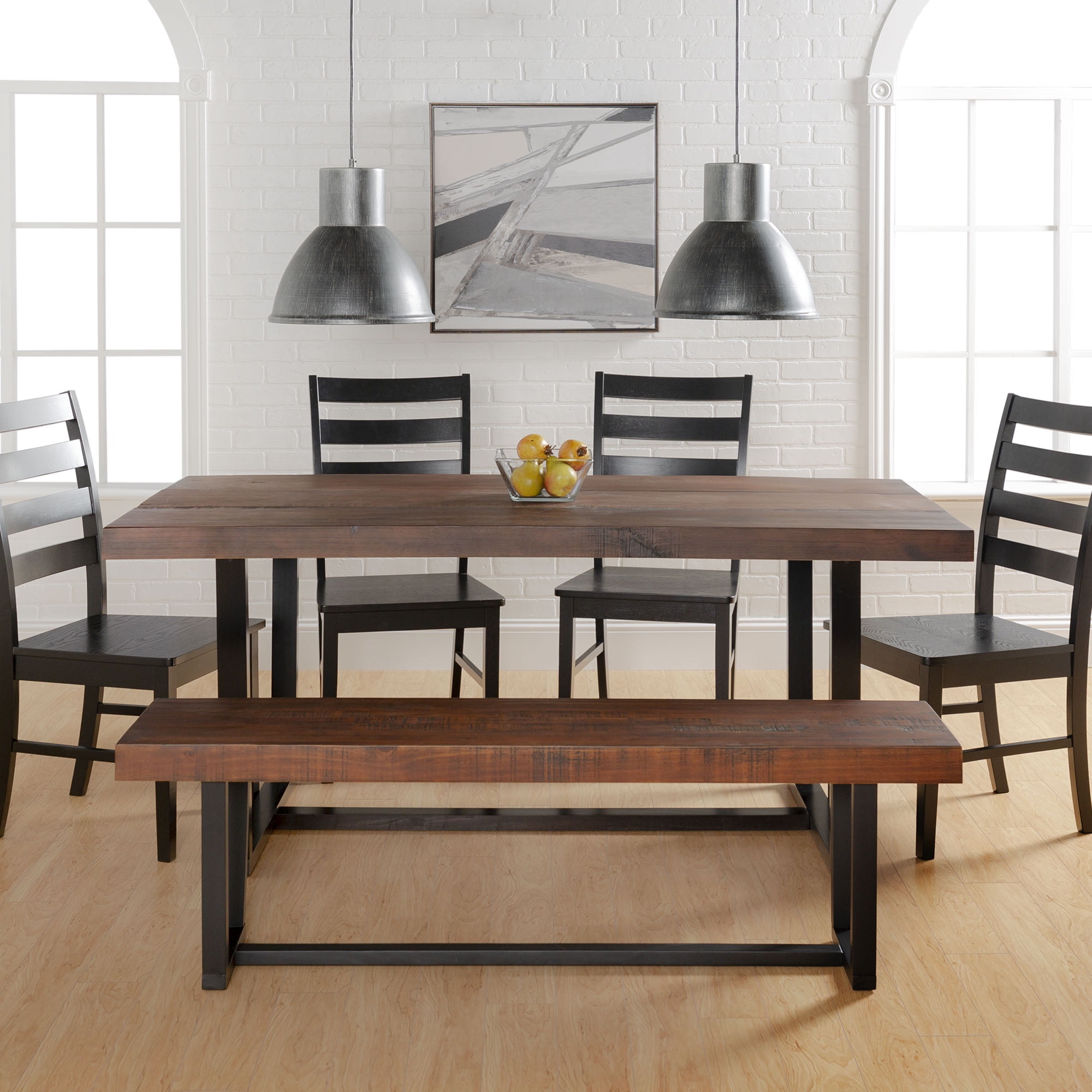 Manor Park Farmhouse 6-Piece Dining Set, Mahogany/Black - Walmart.com