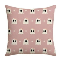 SLYNSHome Halloween Pillow Case,17.7x17.7Inch Cute Ghost Throw Pillow Covers with Invisible Zipper Spooky Flax Pillowcase Cushion Cover for Halloween Home Decoration (Pink)