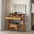 thumbnail image 2 of Makeup Vanity with Lighted Mirror & Power Outlet, Brown Vanity Set Vanity Desk, Makeup Vanity Table 3 Lighting Colors, Brightness Adjustable, 31.5in(W), 2 of 8
