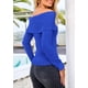 thumbnail image 2 of Suéter PRETTYGARDEN Hombros Descubiertos Azul Pequeño Tejido Acanalado, 2 of 8