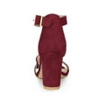 thumbnail image 2 of BLISSFUL STEP Women's Shoes Rhinestones Chunky Heel Faux Suede Open Toe Ankle Strap Buckle Sandals Burgundy 8.5, 2 of 7