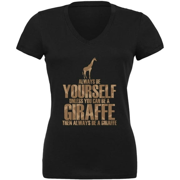 Always Be Yourself Giraffe Juniors V-Neck T Shirt Black LG