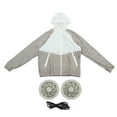 thumbnail image 1 of Chaqueta de enfriamiento con protección solar ajustable de 3 niveles con aire acondicionado y 2 ventiladores para trabajo al aire libre en climas cálidos, color blanco y gris, 1 of 14
