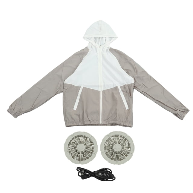 Chaqueta de enfriamiento con protección solar ajustable de 3 niveles con aire acondicionado y 2 ventiladores para trabajo al aire libre en climas cálidos, color blanco y gris