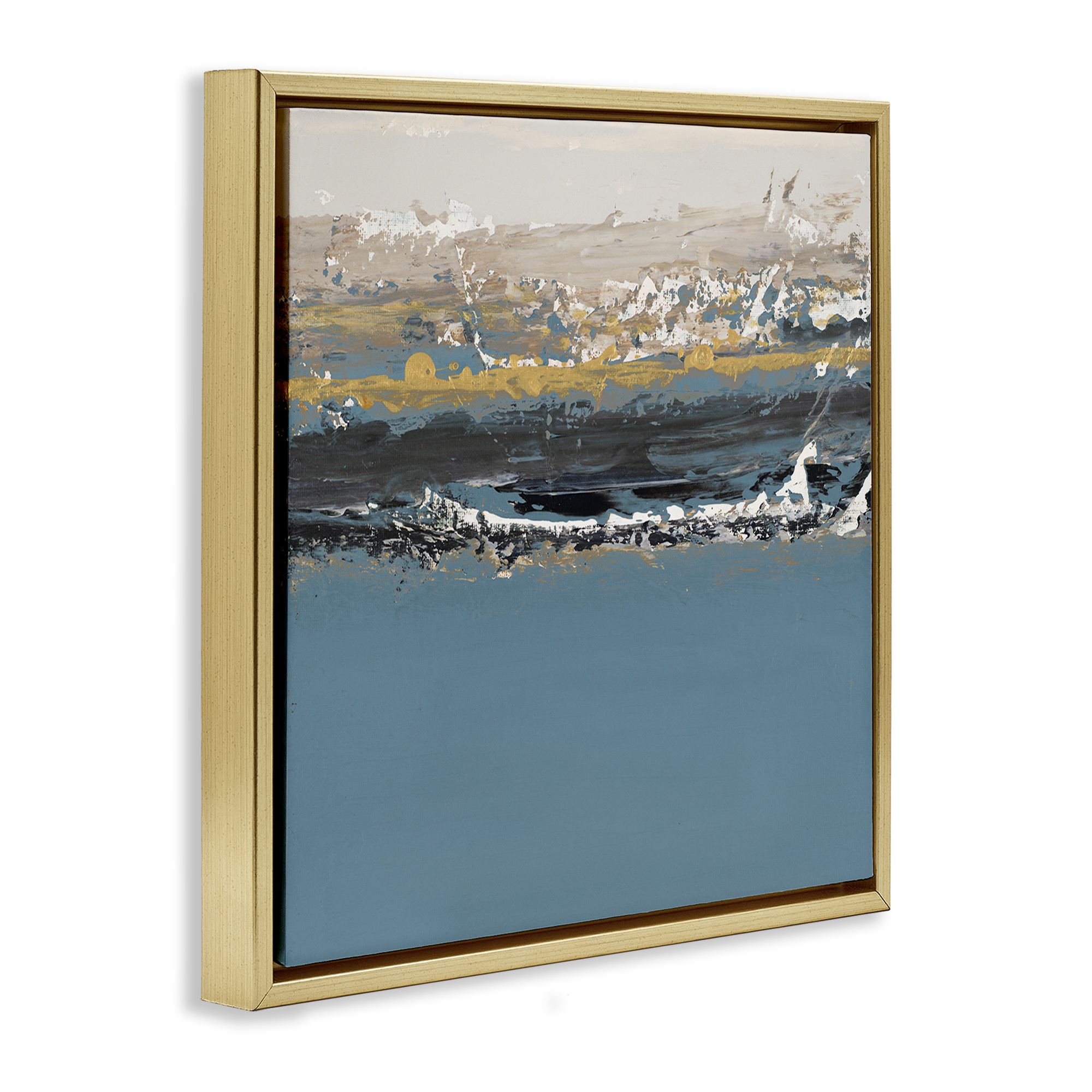 Stupell Industries Paint Streaked Abstraction Abstract Painting Gold Floater Framed Canvas Art Print Wall Art, 25 x 25