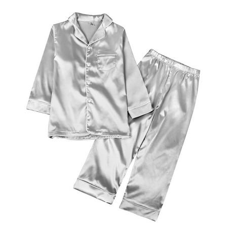 

Altsales 2 Pcs Kids Girls Boys Pajamas Child Unisex Silk Nightwear Atin Long Sleeve Clasic Sleepwear Set for 1-7 Years Toddler