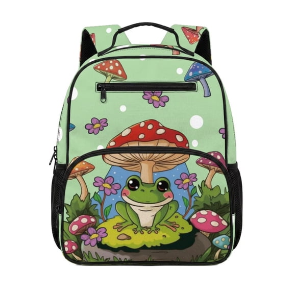 KUIFORTI Frog Mushroom Kids Backpack Toddler Bookbag Cute Print School Bag with Adjustable Straps Multiple Organizer Pockets for Preschool Kindergarten Daily Use