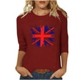 thumbnail image 2 of Sijiajgjfu 3/4 Length Sleeve Tunic Tops Union Jack Patriotic Shirts Blouse Casual Crew Neck Graphic Tees Wine M, 2 of 5