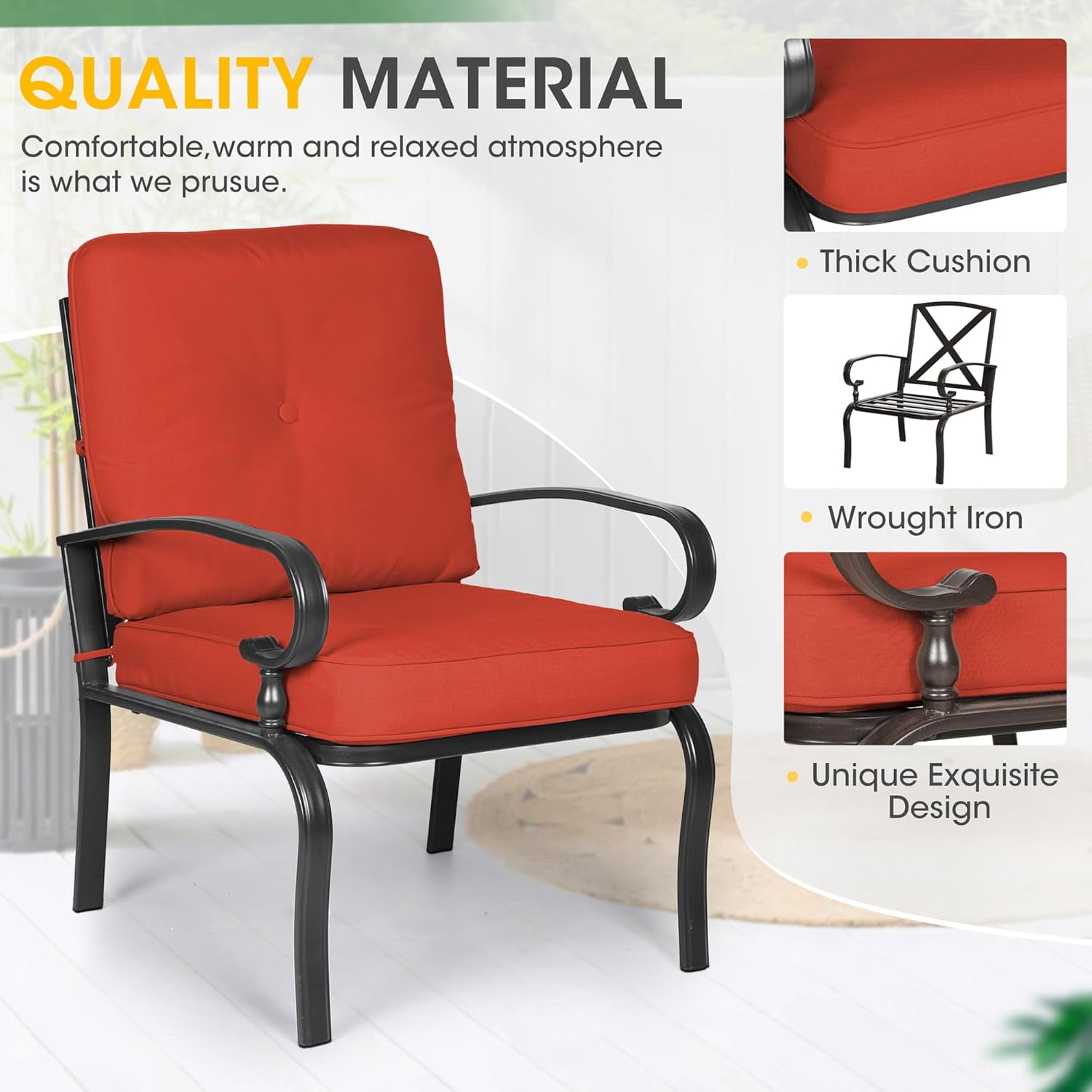 SUNCROWN 5-Piece Patio Furniture Set Outdoor Metal Conversation Set, Red