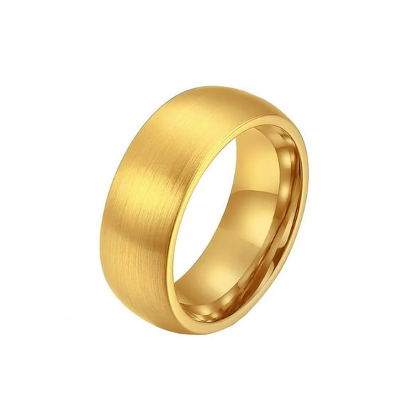 PAMTIER Unisex Tungsten Steel 8MM Personality Simple Classic Dome Matte Finished Brushed Biker Ring Couple Wedding Bands Gold Size 9