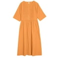 thumbnail image 2 of Yotami Women's Cotton Linen Dress Summer Crew Neck Short Sleeve Lightweight Solid Color Dress for Travel Ruffled Long Dress Orange XXL, 2 of 3
