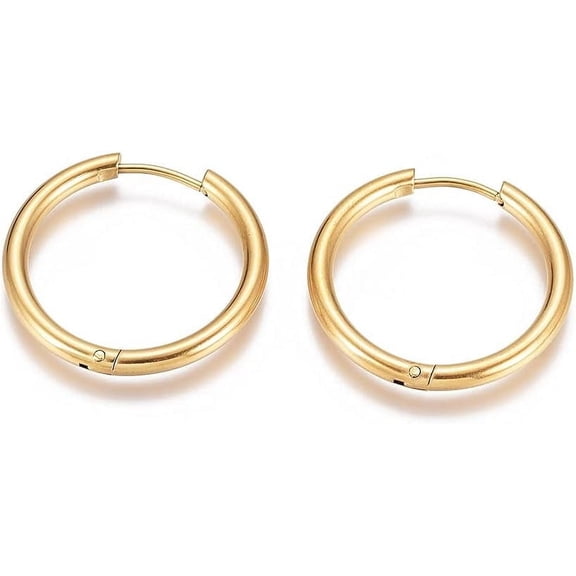 Real 18K Gold Plated Surgical Steel Sleeper Tiny Hoop Earrings with 316 Surgical Stainless Steel Pin Helix Ring Daith Ring Lip Ring Nipple Ring Snug Ring Rook Ring Body Piercing Jewelry 20mm