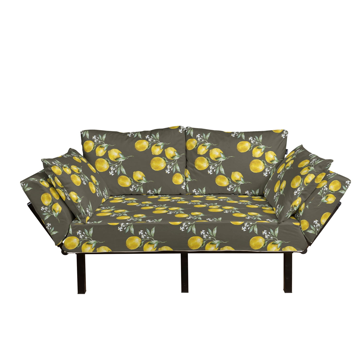 Floral Futon Couch, Lemon Branches with Petals Growth Essence Nature