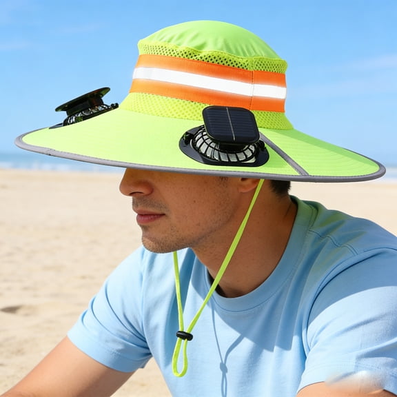 Sun Hat With Fan,Camping Fan Solar Powered,Solar Fan Hat, Wide Brim Solar Fan Outdoor Fishing Hat Sun Hat for Men,Fan Hat,Hat With Fans Solar Power,Sun Hat With Fans For Men(Green)