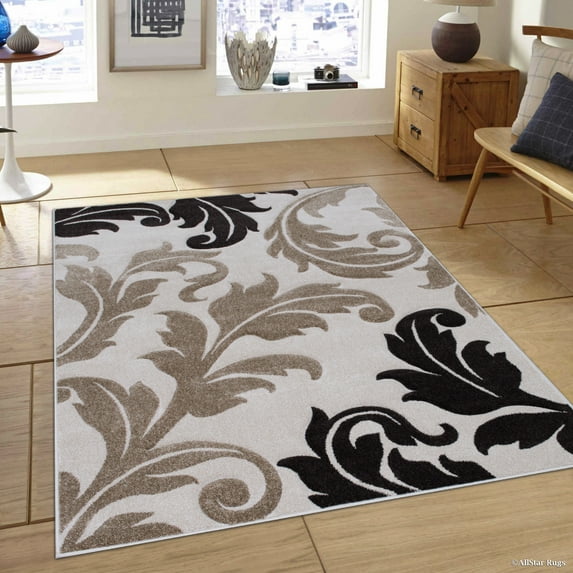 Allstar Ivory Modern Geometric flowers design Area Rug (3' 9" x 5' 1")
