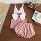 thumbnail image 4 of Conjunto de ropa de verano 2025 para niñas de 0 a 4 años, Top y pantalones cortos a rayas sin mangas con solapa, traje para niños de estilo coreano, trajes para bebés y niños, 4 of 6