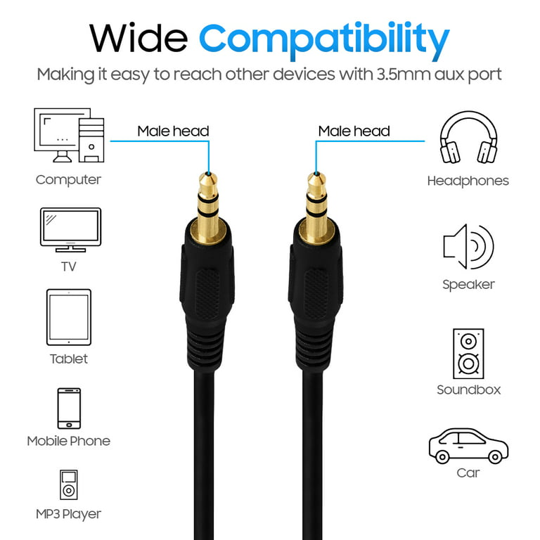 Cmple - 3.5mm Aux Male to Male Stereo Audio Cable Auxiliary Headphones Cord  MP3 PC - 3 Feet