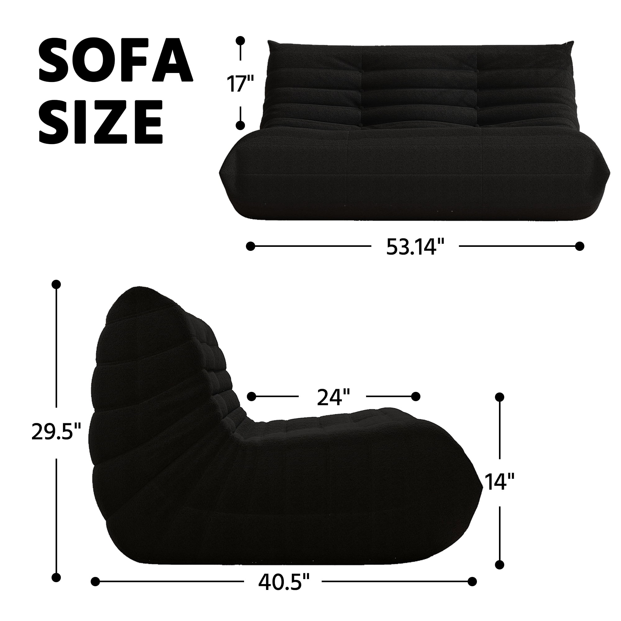 WHGBJA Oversize Bean Bag Chair for Adults, Loveseat Comfy Chair High-Density Sponges Filling Lazy Bean Bag Sofa, Black