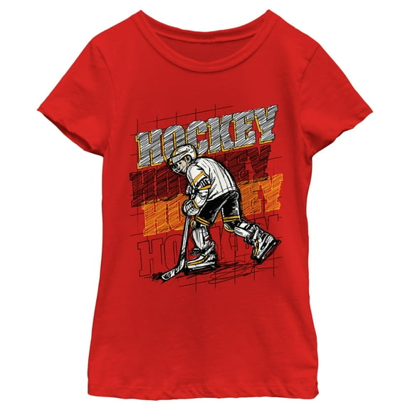 Girl's Lost Gods Hockey Player Sketch Graphic Tee Red Large
