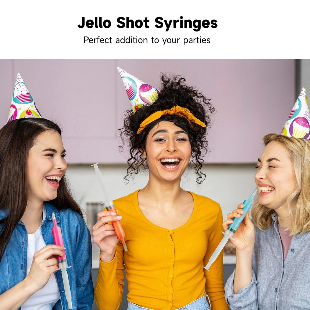 100 Pack 20ml Syringes with Tip Cap, Reusable Party Syringe, Durable Jello Shot Containers, Party Liquid Syringe for Jello Shot, Halloween, Christmas, Bachelorette Parties, Nurses