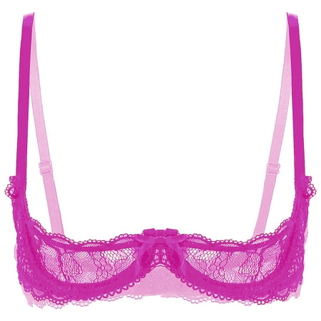 Moggemol Womens Sexy Lace Lingerie Bra 1/4 Cup Bralette Exposed Breast Underwear Unlined Underwire Rose 5XL