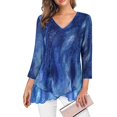 thumbnail image 2 of DeHolifer T-Shirts for Women Plus Size V-Neck Novelty Printed 3/4 Sleeve Casual Loose Tunic Tops Blue S, 2 of 6