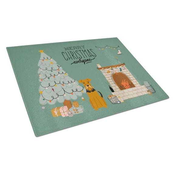 Carolines Treasures CK7604LCB Airedale Christmas Everyone Glass Cutting Board Large 12H x 16W multicolor