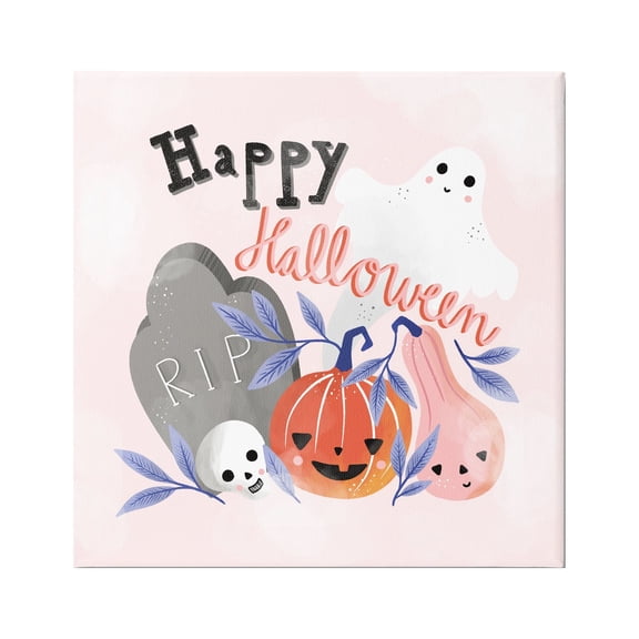 Stupell Industries Happy Halloween Typography Whimsical Haunted Faces Motifs Graphic Art Gallery Wrapped Canvas Print Wall Art, Design by Dominika Godette