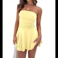 thumbnail image 1 of Robe Tube en Soie Sans Bretelles Froncée Taille Basse à Volants Mini Robe Combinaison Robe de Soirée Jaune m, 1 of 10