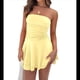 thumbnail image 1 of Vestido de Seda con Escote Tubo para Mujer, Sin Tirantes, Fruncido, con Cintura Vasca y Volantes, Minivestido de Fiesta. Amarillo M, 1 of 10