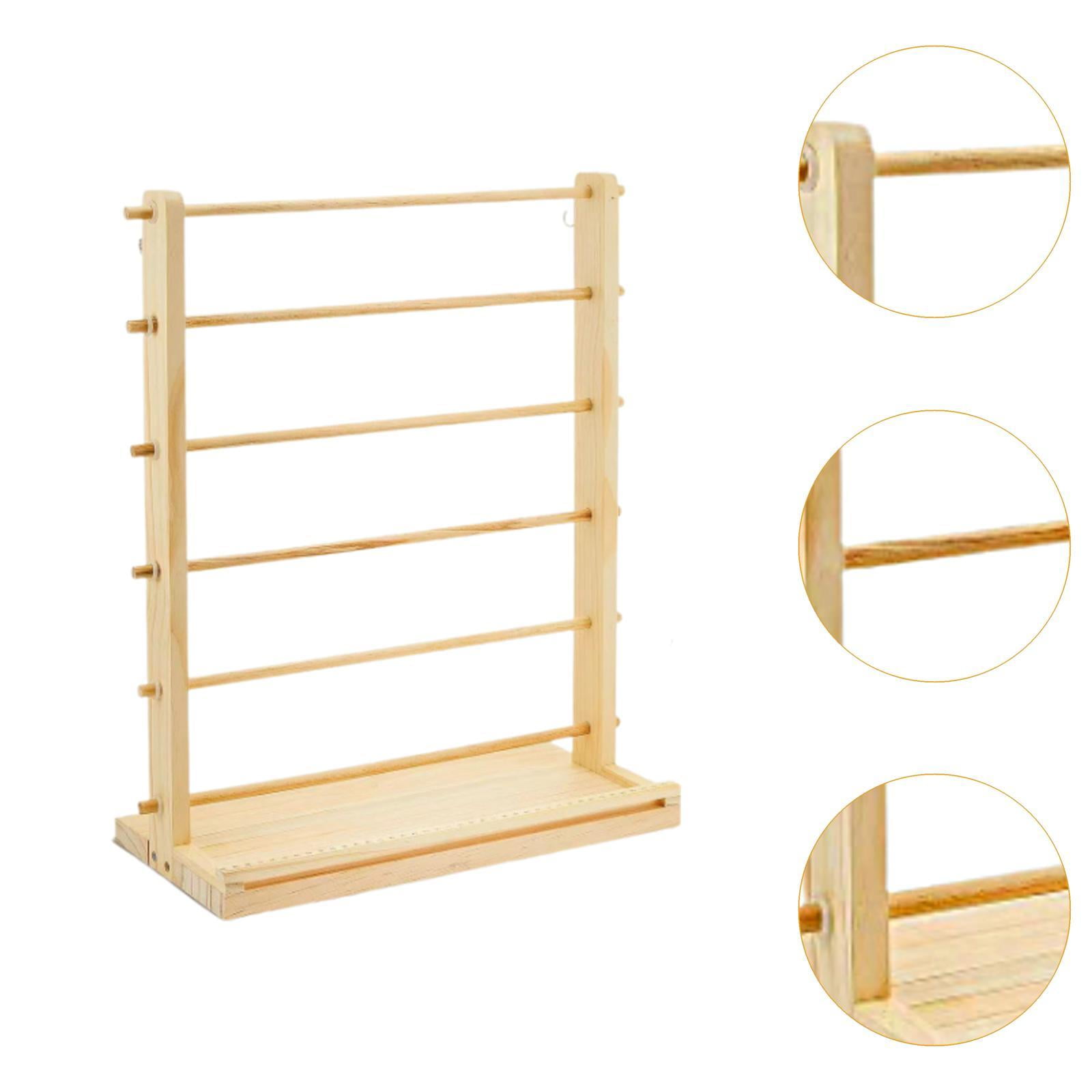 GUOOL Wood Ribbon Organizer Craft Ribbon Storage Portable Yarn Storage Shelf Tabletop 6 Tier Ribbon Rack for Craft Room Retail Shop
