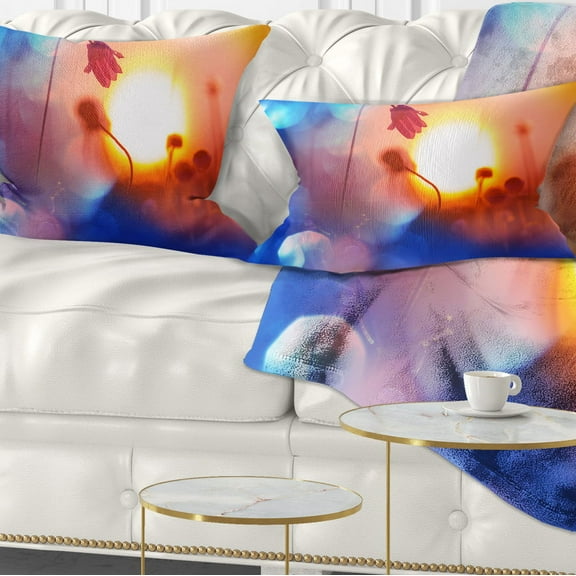 Designart Beautiful Blurred Flowers At Sunset - Floral Throw Pillow - 12x20