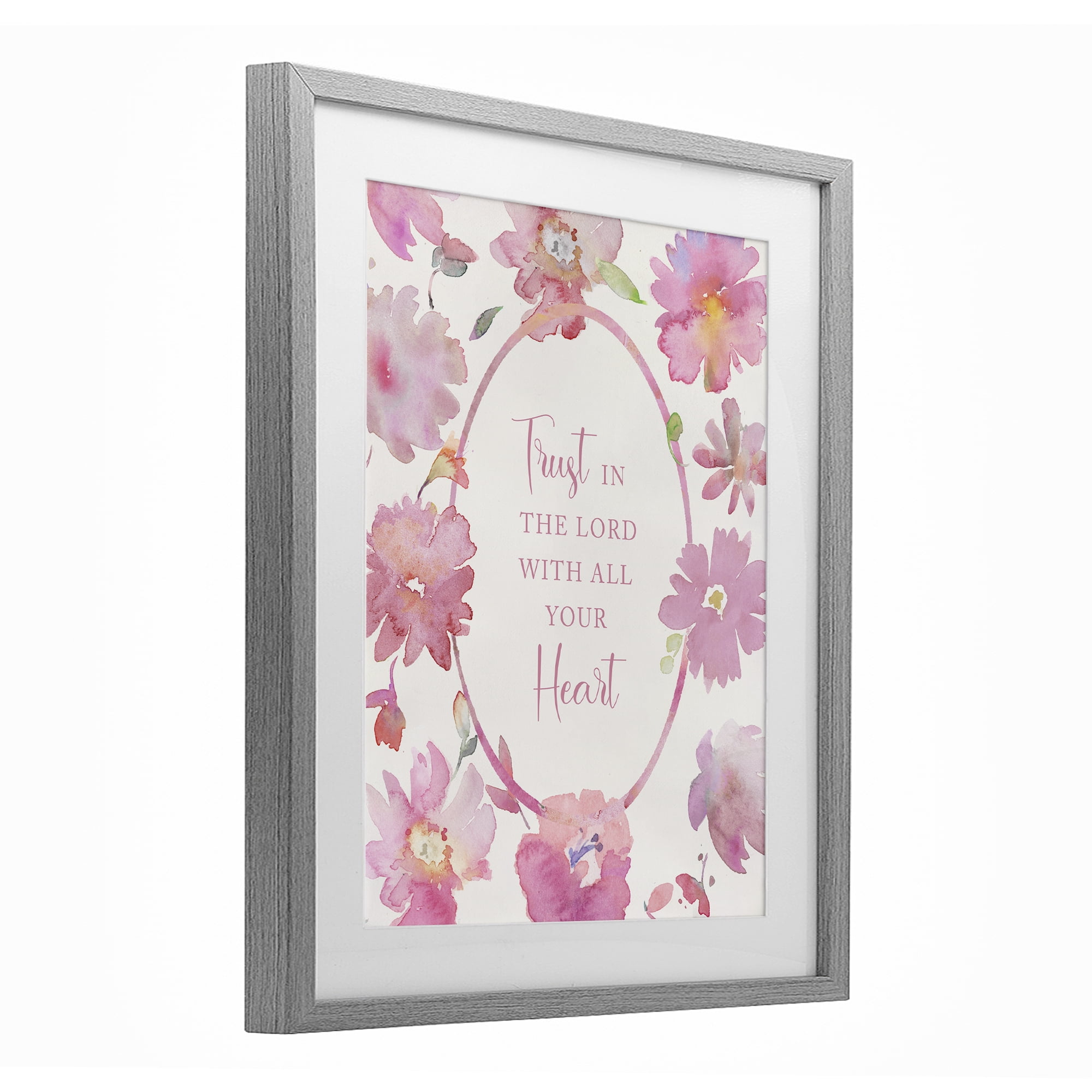 Stupell Industries Trust In The Lord Pink Blooms Gray Framed Print Under Glass, design by Theresa Heidel
