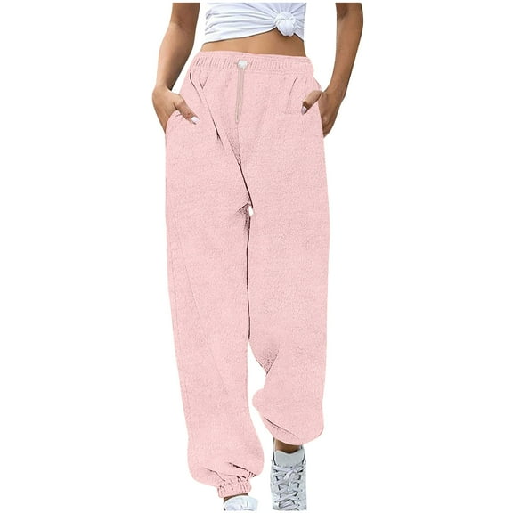 Kaemgyyd Fleece Pants for Women Plush Fuzzy Pajama Pants Soft Cozy Drawstring Cinch Bottoms Sleepwear with Pockets