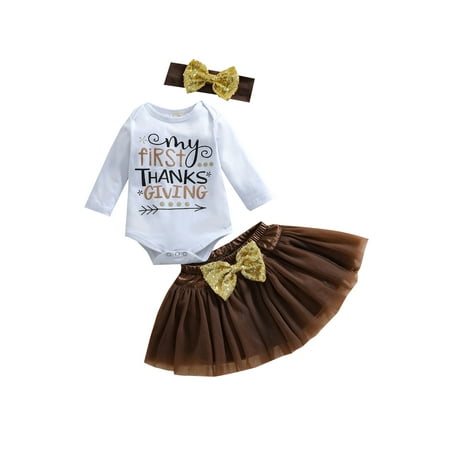 

Fanvereka Baby Girls Clothes Set Letter Print Long Sleeve O-Neck Romper+Short Tulle Skirt+Bow-Knot Headband