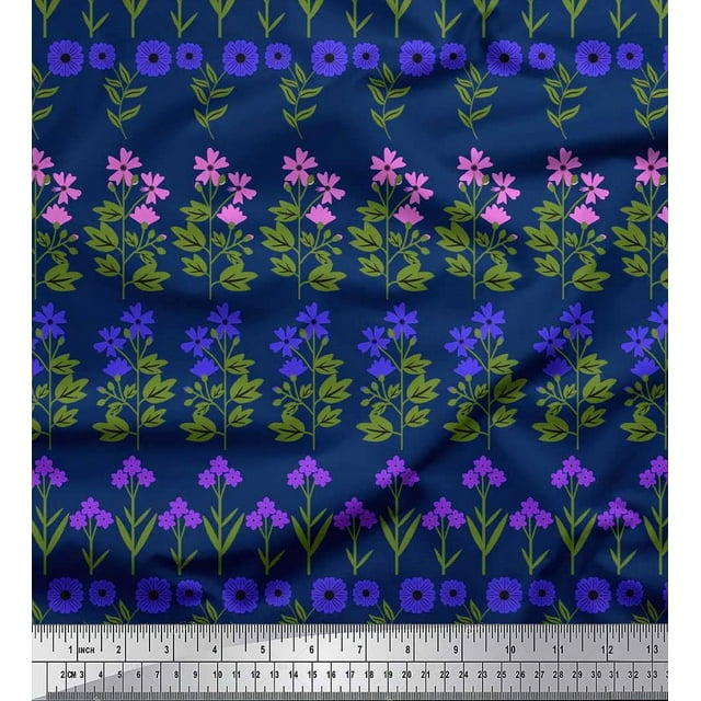Soimoi Polyester Crepe Fabric Leaves & Floral Clip Art Decor Fabric Printed Yard 42 Inch Wide