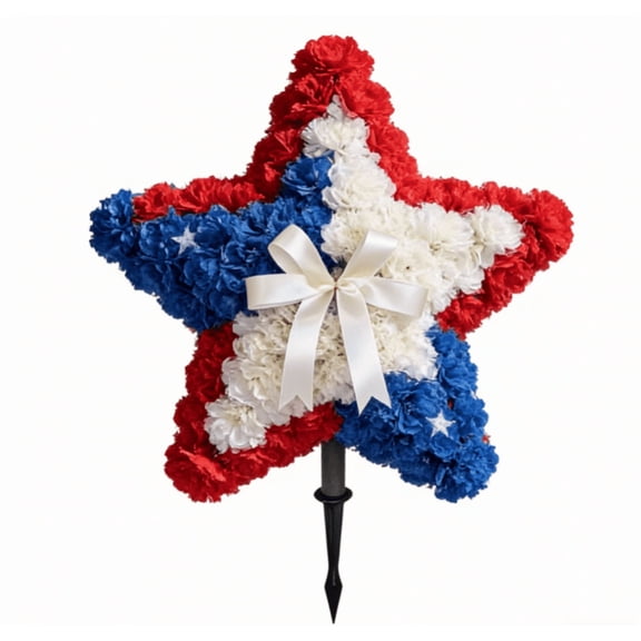 18in Artificial Star-Shaped Patriotic Topiary Tree, Red White Blue, with Stakes, Waterproof, for 4th of 𝙅𝙪𝙡𝙮, Memorial Day, Front Door, Outdoor Decor